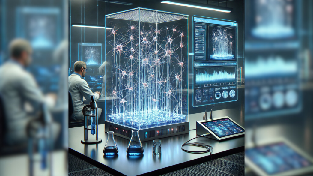 Caption : Un bio-ordinateur révolutionnaire mêlant neurones humains vivants et technologie de pointe, symbole d’une nouvelle ère pour l’intelligence artificielle. 📝 Source : Image générée par intelligence artificielle via ChatGPT / DALL·E, OpenAI