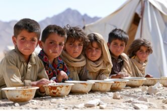 Un enfant photoréaliste dans un camp de réfugiés © freepik