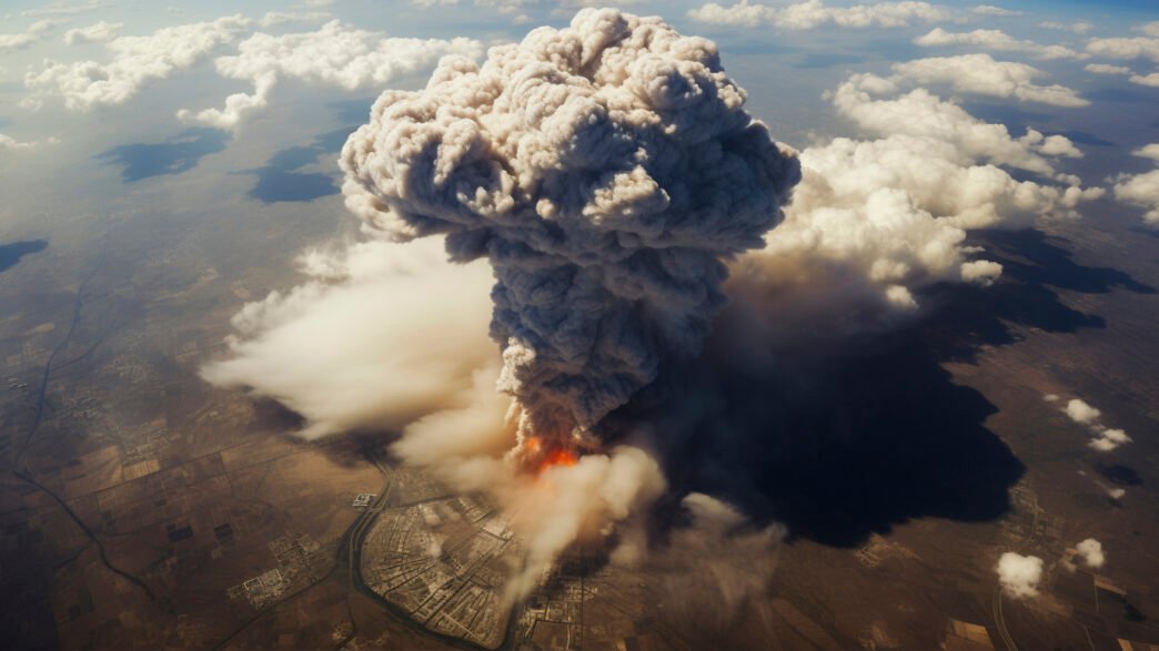 Vue de l'explosion apocalyptique d'une bombe nucléaire