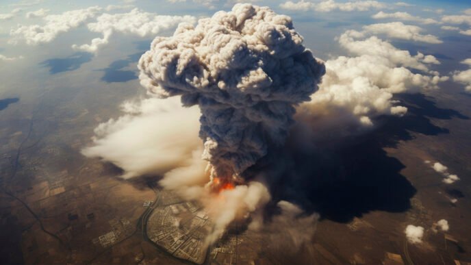 Vue de l'explosion apocalyptique d'une bombe nucléaire